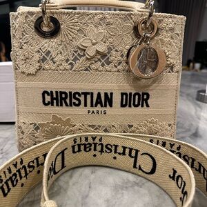 Christian Dior the Lady D-lite Bag D-lace Flower Embroidery with Macramé Effect